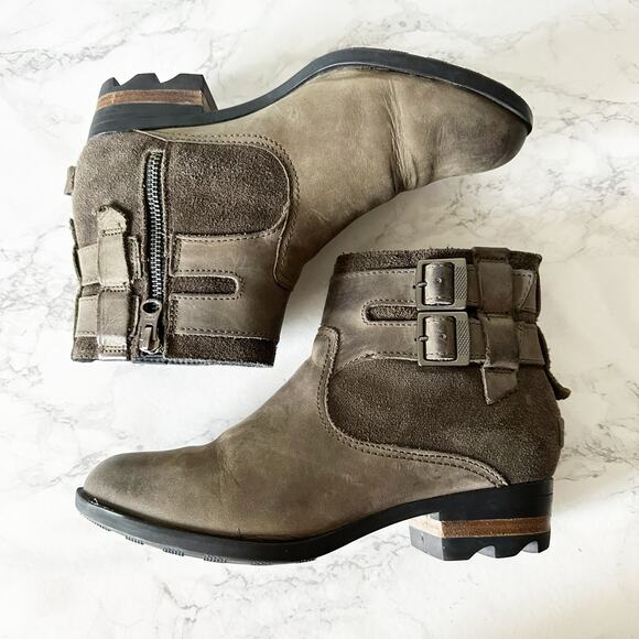 Sorel Lolla Waterproof Dusty Olive Green Leather Ankle Boot Women’s Size 7.5 - Picture 8 of 12